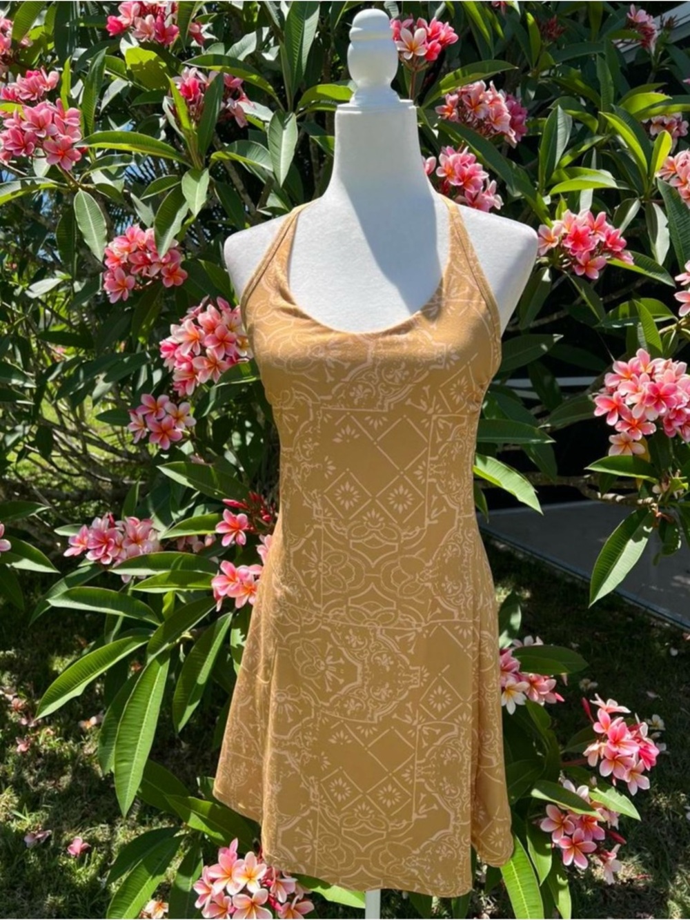 Prana opal racerback mini active dress in toffee tiles print. Size small.